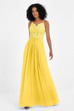 Spaghetti Straps Chiffon Lace Bridesmaid Dress Ruched Long Formal Evening Dresses Gowns