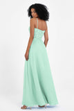 Spaghetti Straps Chiffon Lace Bridesmaid Dress Ruched Long Formal Evening Dresses Gowns