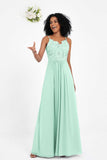 Spaghetti Straps Chiffon Lace Bridesmaid Dress Ruched Long Formal Evening Dresses Gowns