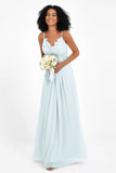 Spaghetti Straps Chiffon Lace Bridesmaid Dress Ruched Long Formal Evening Dresses Gowns