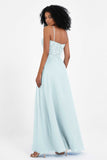 Spaghetti Straps Chiffon Lace Bridesmaid Dress Ruched Long Formal Evening Dresses Gowns
