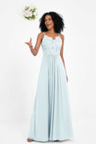 Spaghetti Straps Chiffon Lace Bridesmaid Dress Ruched Long Formal Evening Dresses Gowns