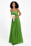 Spaghetti Straps Chiffon Lace Bridesmaid Dress Ruched Long Formal Evening Dresses Gowns