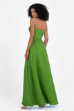 Spaghetti Straps Chiffon Lace Bridesmaid Dress Ruched Long Formal Evening Dresses Gowns