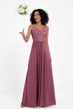 Spaghetti Straps Chiffon Lace Bridesmaid Dress Ruched Long Formal Evening Dresses Gowns