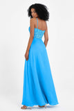 Spaghetti Straps Chiffon Lace Bridesmaid Dress Ruched Long Formal Evening Dresses Gowns
