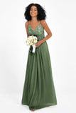 Spaghetti Straps Chiffon Lace Bridesmaid Dress Ruched Long Formal Evening Dresses Gowns