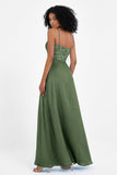 Spaghetti Straps Chiffon Lace Bridesmaid Dress Ruched Long Formal Evening Dresses Gowns