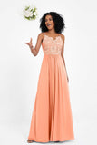 Spaghetti Straps Chiffon Lace Bridesmaid Dress Ruched Long Formal Evening Dresses Gowns