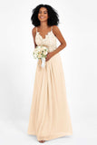 Spaghetti Straps Chiffon Lace Bridesmaid Dress Ruched Long Formal Evening Dresses Gowns