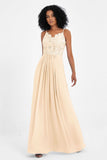 Spaghetti Straps Chiffon Lace Bridesmaid Dress Ruched Long Formal Evening Dresses Gowns
