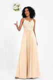 Spaghetti Straps Chiffon Lace Bridesmaid Dress Ruched Long Formal Evening Dresses Gowns