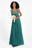 Spaghetti Straps Chiffon Lace Bridesmaid Dress Ruched Long Formal Evening Dresses Gowns