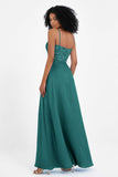 Spaghetti Straps Chiffon Lace Bridesmaid Dress Ruched Long Formal Evening Dresses Gowns
