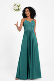 Spaghetti Straps Chiffon Lace Bridesmaid Dress Ruched Long Formal Evening Dresses Gowns