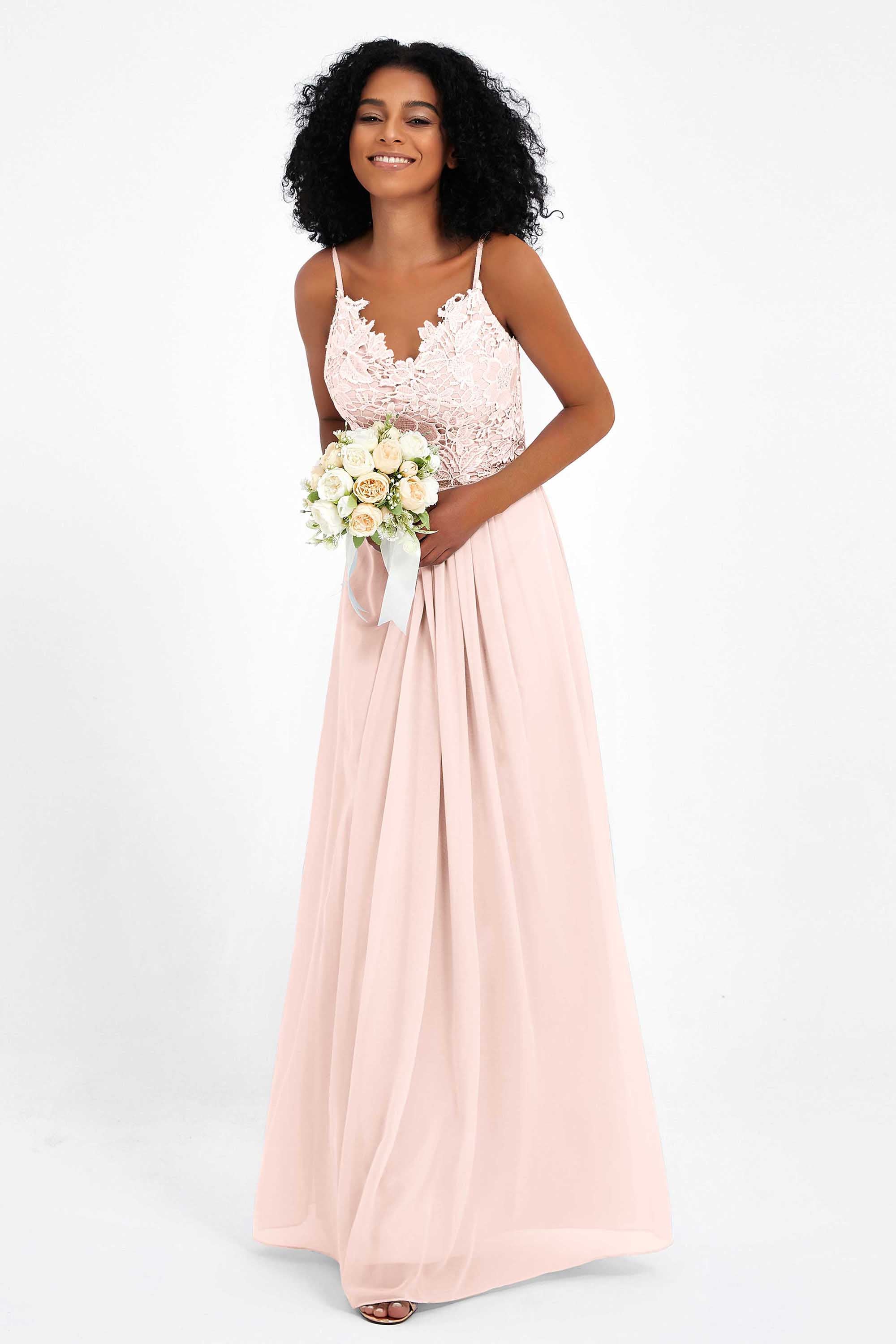 Spaghetti Straps Chiffon Lace Bridesmaid Dress Ruched Long Formal Evening Dresses Gowns