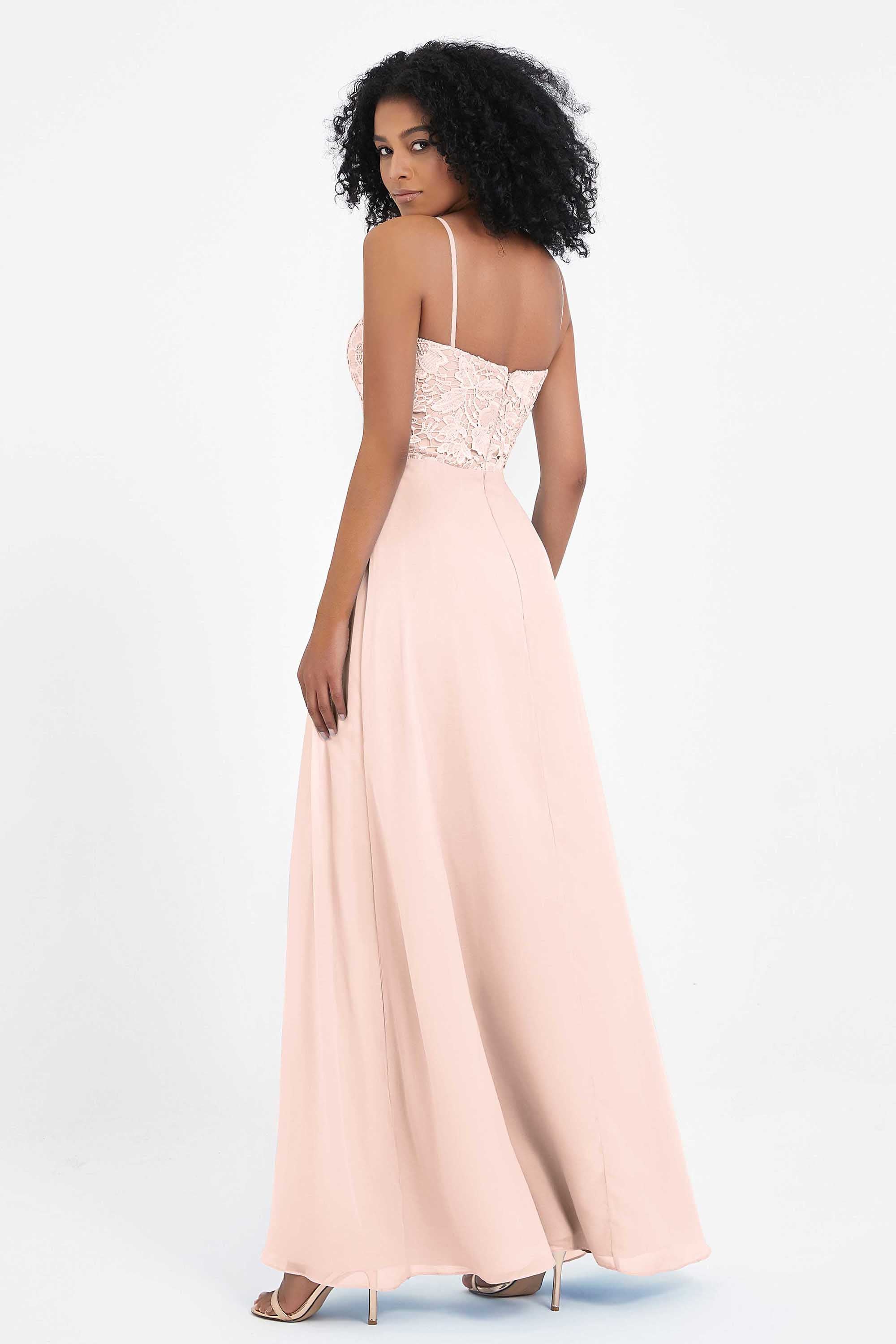 Spaghetti Straps Chiffon Lace Bridesmaid Dress Ruched Long Formal Evening Dresses Gowns