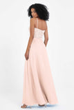 Spaghetti Straps Chiffon Lace Bridesmaid Dress Ruched Long Formal Evening Dresses Gowns