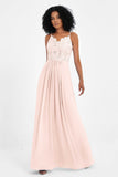 Spaghetti Straps Chiffon Lace Bridesmaid Dress Ruched Long Formal Evening Dresses Gowns