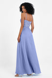 Spaghetti Straps Chiffon Lace Bridesmaid Dress Ruched Long Formal Evening Dresses Gowns