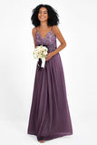 Spaghetti Straps Chiffon Lace Bridesmaid Dress Ruched Long Formal Evening Dresses Gowns
