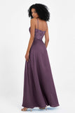 Spaghetti Straps Chiffon Lace Bridesmaid Dress Ruched Long Formal Evening Dresses Gowns