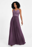 Spaghetti Straps Chiffon Lace Bridesmaid Dress Ruched Long Formal Evening Dresses Gowns