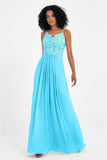 Spaghetti Straps Chiffon Lace Bridesmaid Dress Ruched Long Formal Evening Dresses Gowns