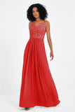 Spaghetti Straps Chiffon Lace Bridesmaid Dress Ruched Long Formal Evening Dresses Gowns