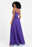 Spaghetti Straps Chiffon Lace Bridesmaid Dress Ruched Long Formal Evening Dresses Gowns
