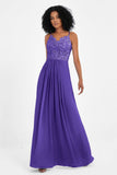 Spaghetti Straps Chiffon Lace Bridesmaid Dress Ruched Long Formal Evening Dresses Gowns