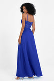 Spaghetti Straps Chiffon Lace Bridesmaid Dress Ruched Long Formal Evening Dresses Gowns