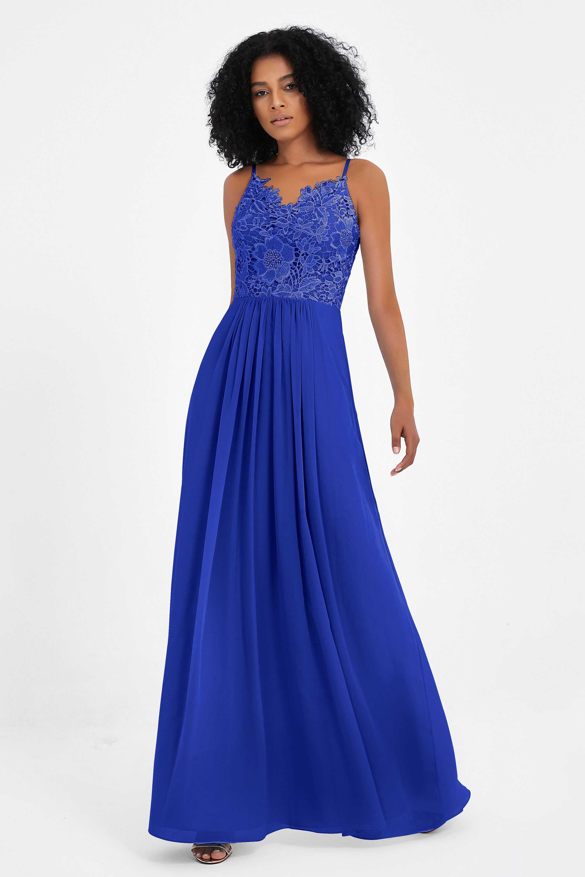 Spaghetti Straps Chiffon Lace Bridesmaid Dress Ruched Long Formal Evening Dresses Gowns