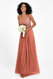 Spaghetti Straps Chiffon Lace Bridesmaid Dress Ruched Long Formal Evening Dresses Gowns