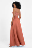 Spaghetti Straps Chiffon Lace Bridesmaid Dress Ruched Long Formal Evening Dresses Gowns