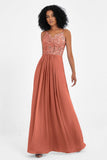 Spaghetti Straps Chiffon Lace Bridesmaid Dress Ruched Long Formal Evening Dresses Gowns