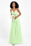 Spaghetti Straps Chiffon Lace Bridesmaid Dress Ruched Long Formal Evening Dresses Gowns