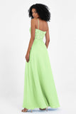 Spaghetti Straps Chiffon Lace Bridesmaid Dress Ruched Long Formal Evening Dresses Gowns