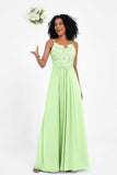 Spaghetti Straps Chiffon Lace Bridesmaid Dress Ruched Long Formal Evening Dresses Gowns