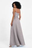 Spaghetti Straps Chiffon Lace Bridesmaid Dress Ruched Long Formal Evening Dresses Gowns