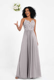 Spaghetti Straps Chiffon Lace Bridesmaid Dress Ruched Long Formal Evening Dresses Gowns