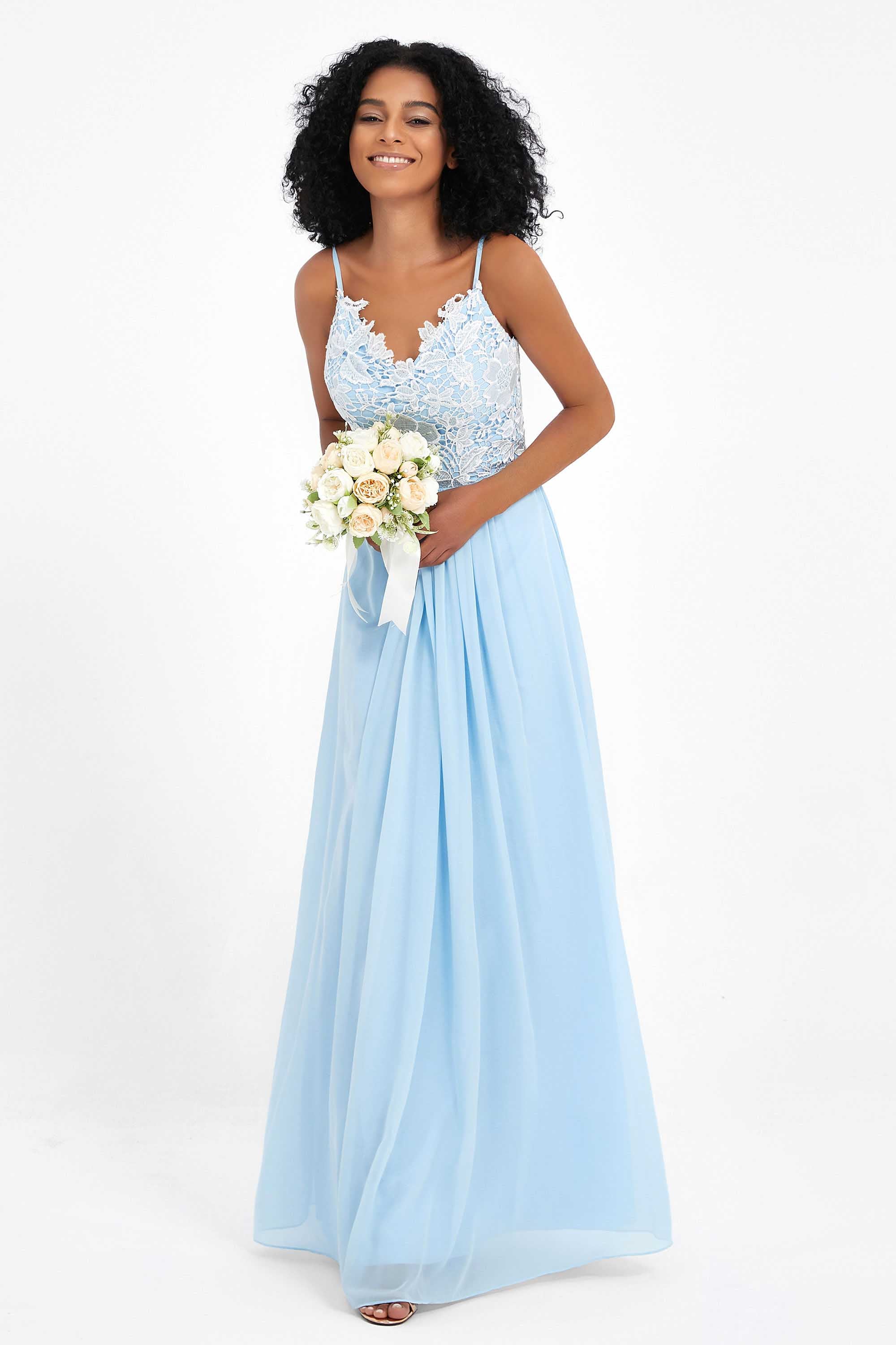 Spaghetti Straps Chiffon Lace Bridesmaid Dress Ruched Long Formal Evening Dresses Gowns