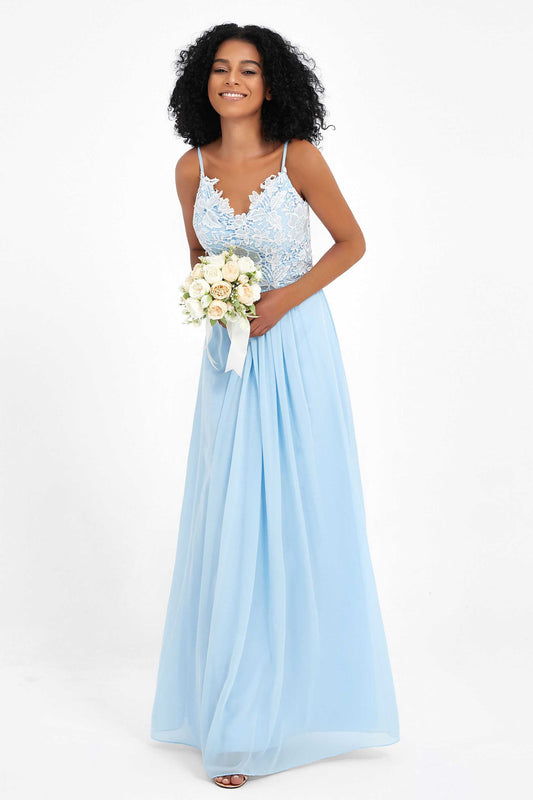 Spaghetti Straps Chiffon Lace Bridesmaid Dress Ruched Long Formal Evening Dresses Gowns
