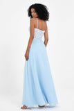 Spaghetti Straps Chiffon Lace Bridesmaid Dress Ruched Long Formal Evening Dresses Gowns