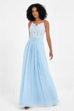 Spaghetti Straps Chiffon Lace Bridesmaid Dress Ruched Long Formal Evening Dresses Gowns