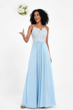Spaghetti Straps Chiffon Lace Bridesmaid Dress Ruched Long Formal Evening Dresses Gowns