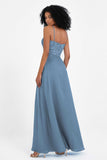 Spaghetti Straps Chiffon Lace Bridesmaid Dress Ruched Long Formal Evening Dresses Gowns
