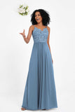 Spaghetti Straps Chiffon Lace Bridesmaid Dress Ruched Long Formal Evening Dresses Gowns