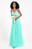 Spaghetti Straps Chiffon Lace Bridesmaid Dress Ruched Long Formal Evening Dresses Gowns