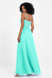 Spaghetti Straps Chiffon Lace Bridesmaid Dress Ruched Long Formal Evening Dresses Gowns